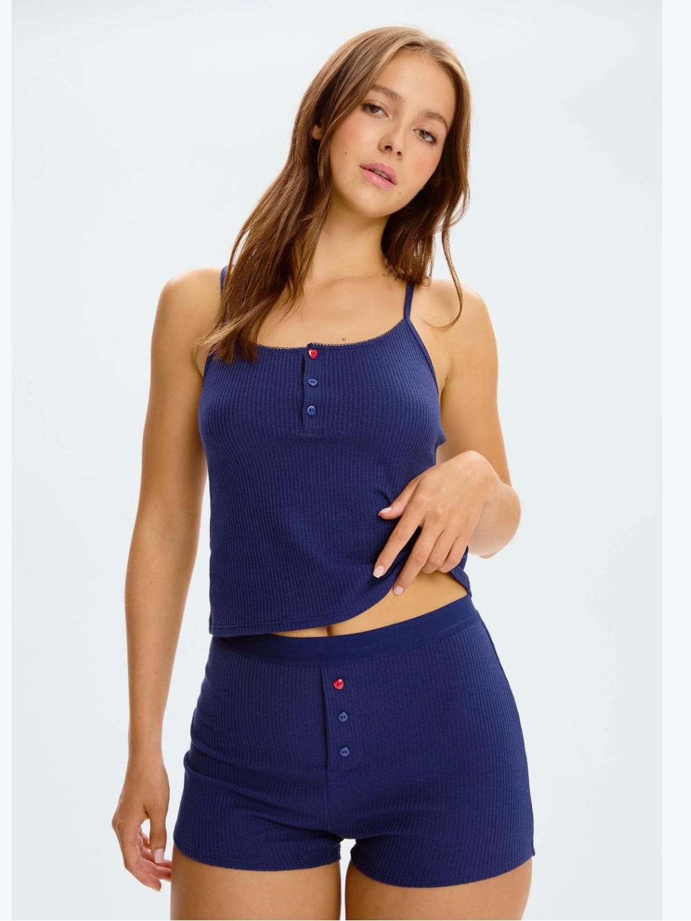 Mailou x Blush Ribbed Navy Cami & Short Sleep Set - Women's Intimates
